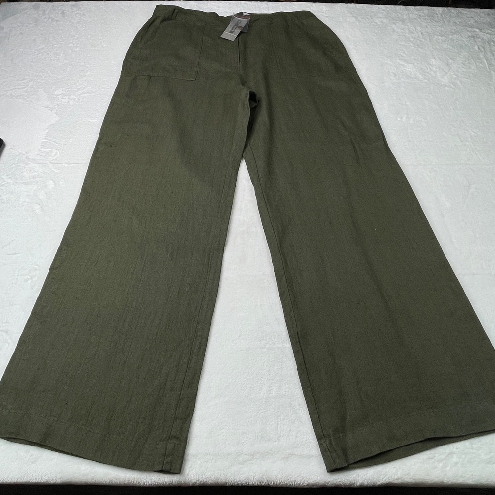 Chico's Linen Lounge RG Pants Olive Green Wide Leg Size 3 100% Linen NEW